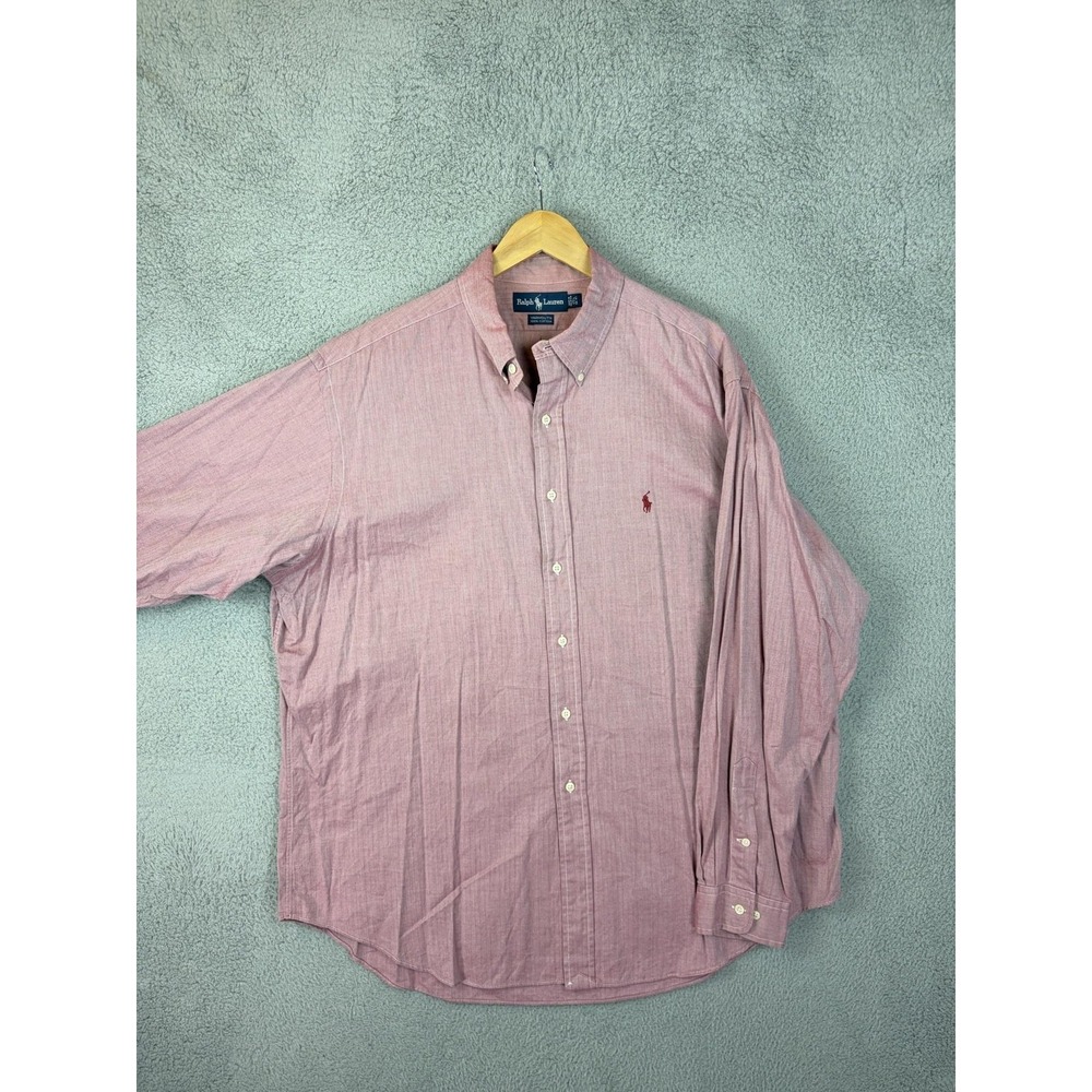 Ralph Lauren Yarmouth Mens Large Pink Herringbone Long Sleeve Button Down Shirt